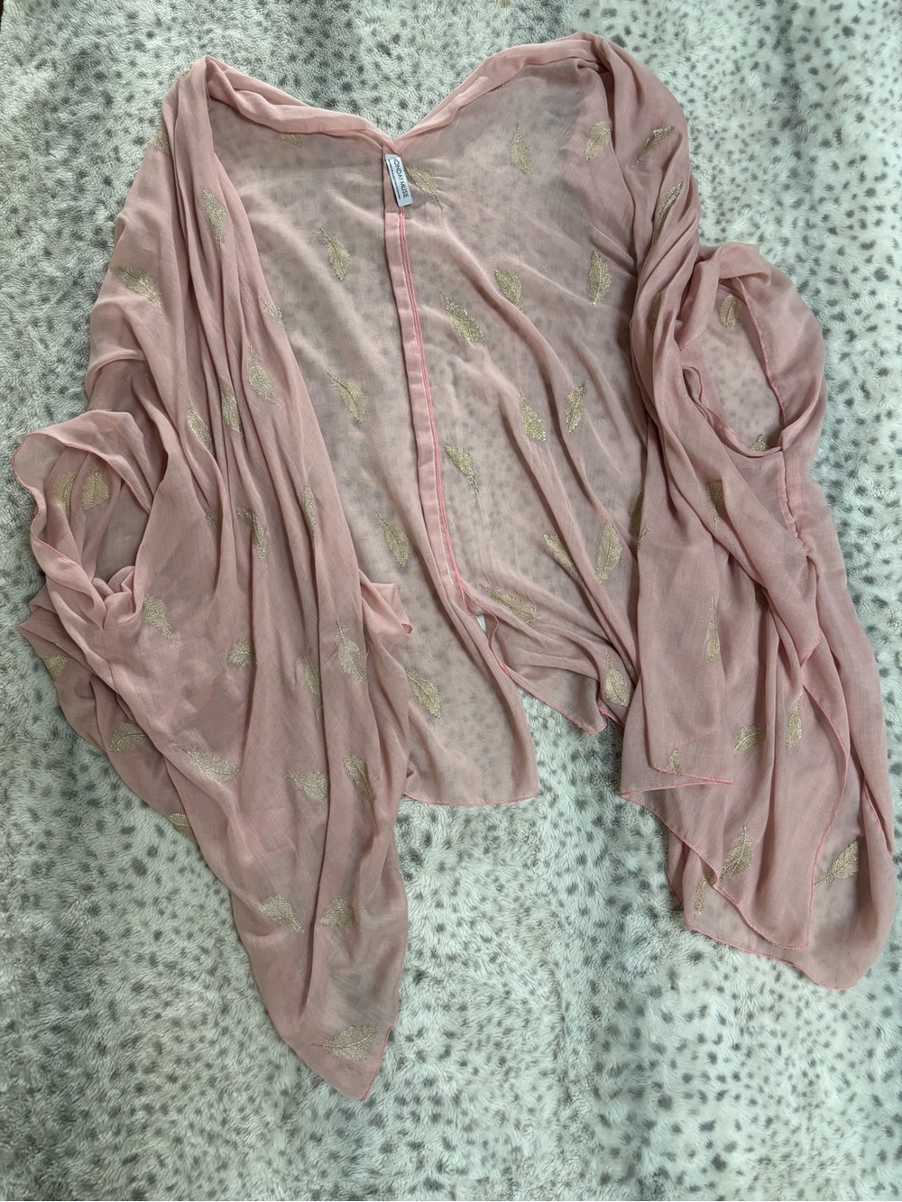 Light Pink Sheer Knit Cardigan with Gold Foil Accents - Monday Muse